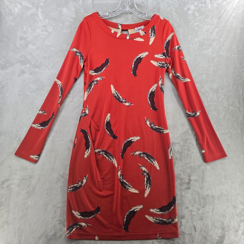Yoana Baraschi Womens Medium Dreamweaver Sheath Dress Red Feather Print